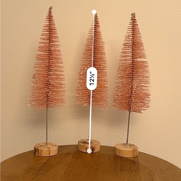Bottle Brush Pink Trees Christmas Set Of 2 Decorative Snowy 12.5 Inch Tall Wood - Picture 6 of 7